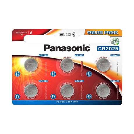 Panasonic Lithium Coin Cell Batteries (CR2025) - 6 Pack retail pack