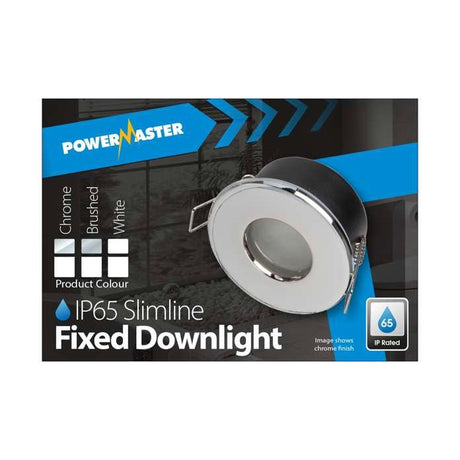 IP65 Slimline Fixed Downlight - Brushed Chrome retail pack