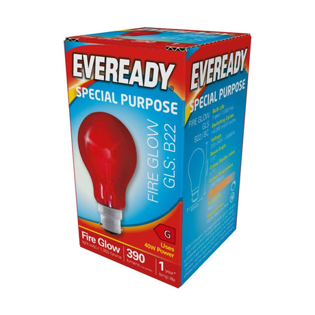 B22 (BC) GLS Bulb 40W 390lm Non-Dimmable - Fire Glow Red 1,950K retail pack