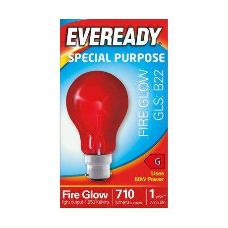 B22 (BC) Fireglow GLS Bulb 60W 710lm - Red 1,950K retail pack