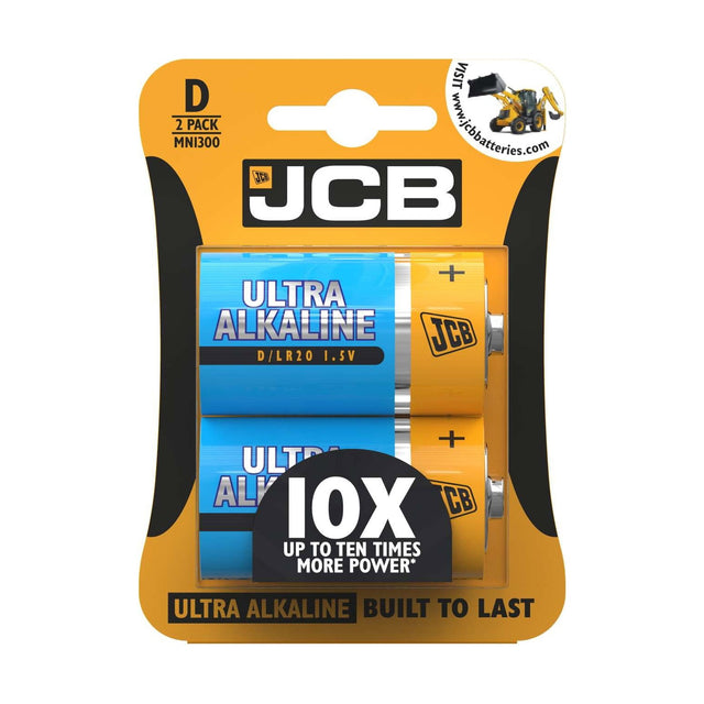 JCB Ultra Alkaline D Batteries (LR20) - 2 Pack retail pack