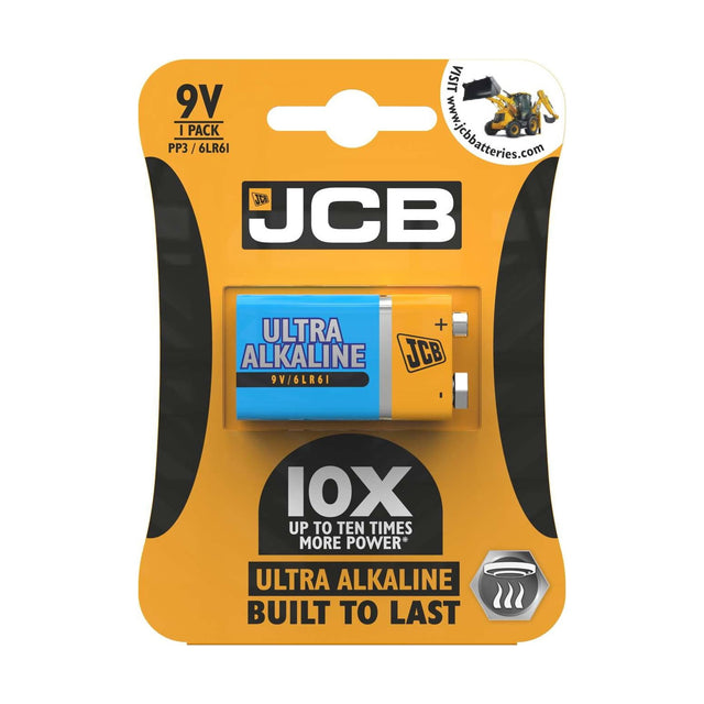 JCB Ultra Alkaline 9V Battery (PP3) retail pack