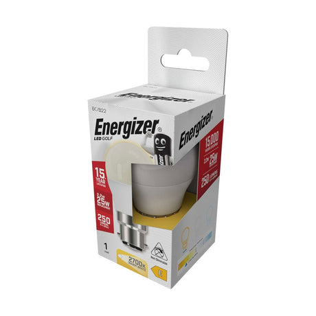 B22 (BC) LED Golf Bulb 2.2W 250lm Non-Dimmable - Warm White 2700K retail pack