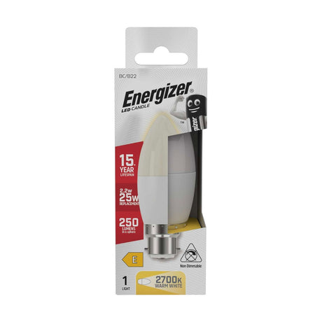 B22 (BC) LED Candle Bulb 2.2W 250lm - Warm White 2700K retail pack