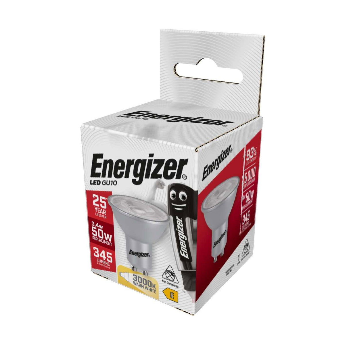 GU10 LED Bulb 3.4W 345lm Non-Dimmable - Warm White 3000K retail pack