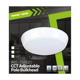 PowerMaster 15W LED Outdoor Round Bulkhead - CCT Adjustable, White