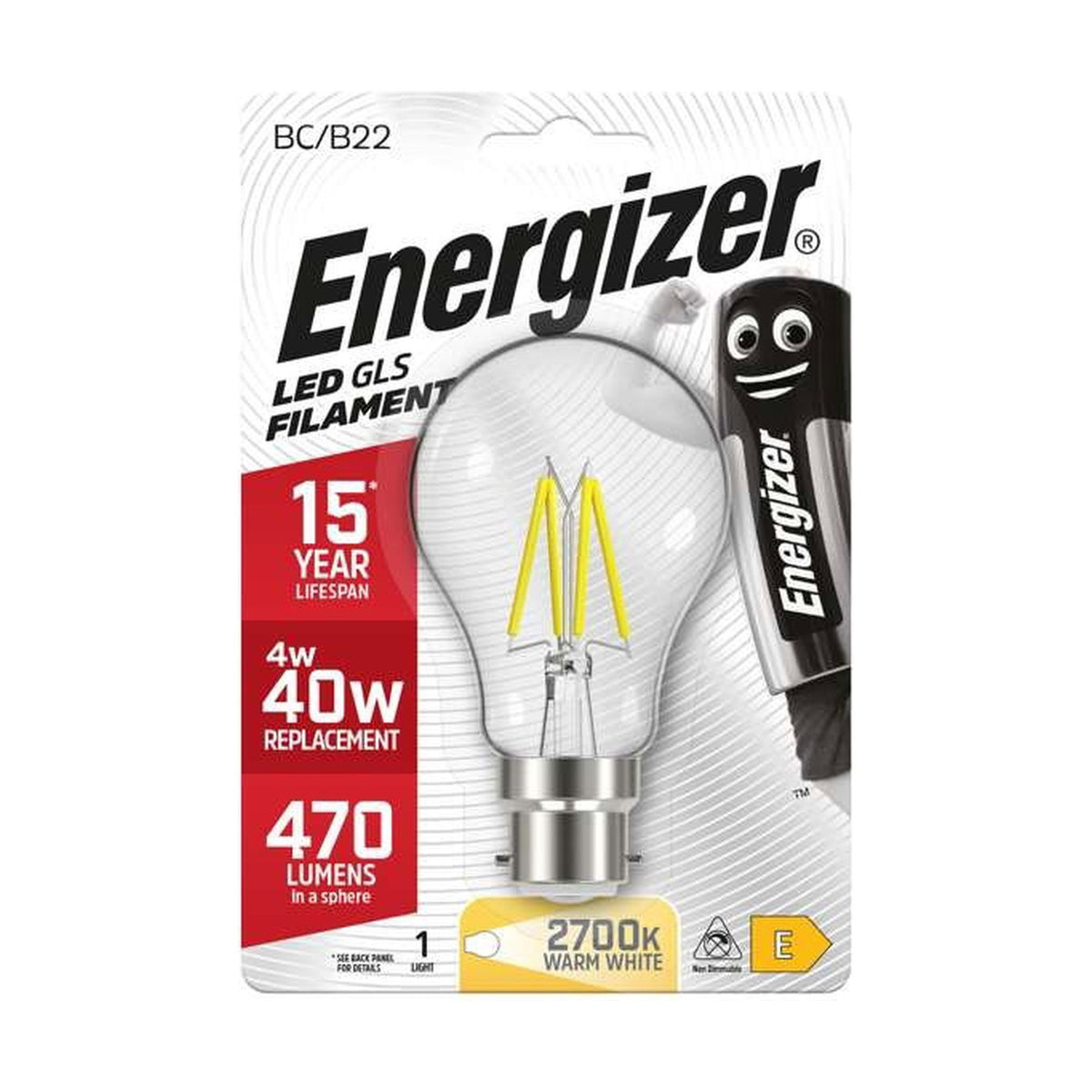 B22 (BC) LED Filament GLS Bulb 4W 470lm - Warm White 2700K