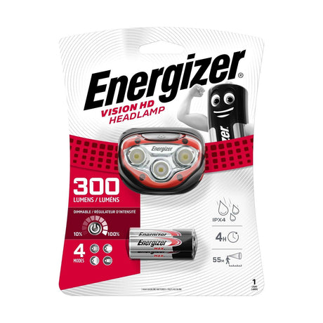 Energizer Vision HD Head Torch 300lm - Batteries Included retail pack