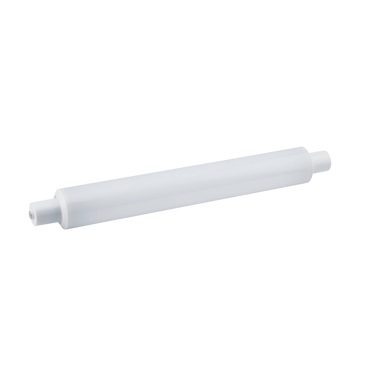 The image showcases an Energizer 4W S15 LED Strip Tube in warm white, 2700K, resembling a sleek cylindrical rolling pin. Its consistent coloring implies it could be made of plastic or a similar material, complemented by its smooth and rounded ends. The LED strip tube stands out against a plain white background, evoking the essence of warm white light.