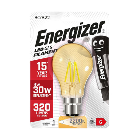 B22 (BC) LED Filament GLS Bulb 4.2W 320lm - Warm White 2200K