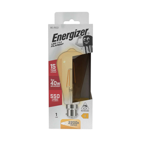 B22 (BC) LED ST64 Bulb 5W 550lm Non-Dimmable - Warm White 2200K retail pack