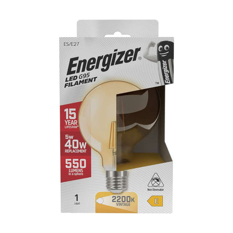E27 (ES) LED Filament G95 Bulb 5W 550lm - Warm White 2200K retail pack