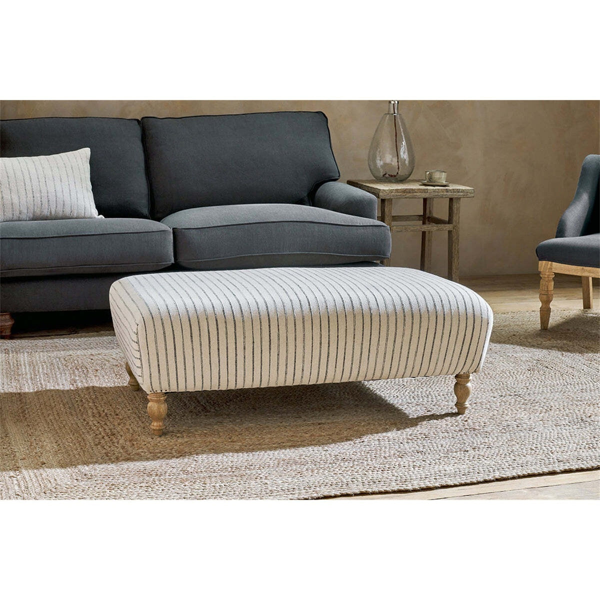 Sanja Stripe Upholstered Ottoman - Off White