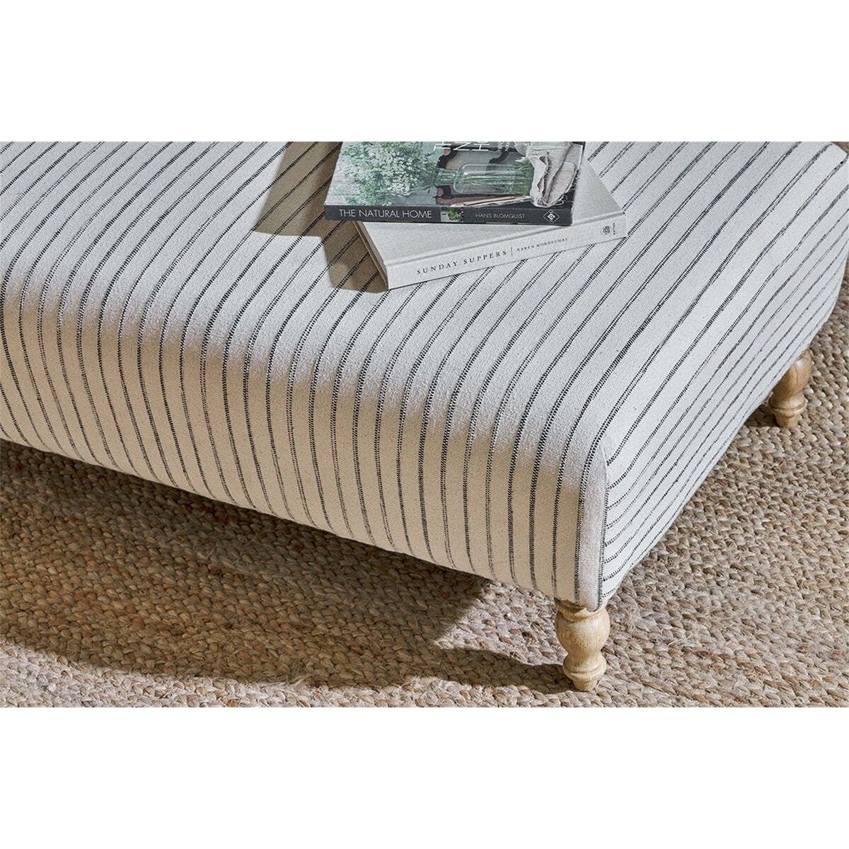 Sanja Stripe Upholstered Ottoman - Off White