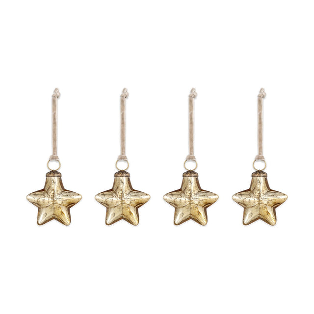 Sardi Star Recycled Glass Baubles - Gold - Set of 4