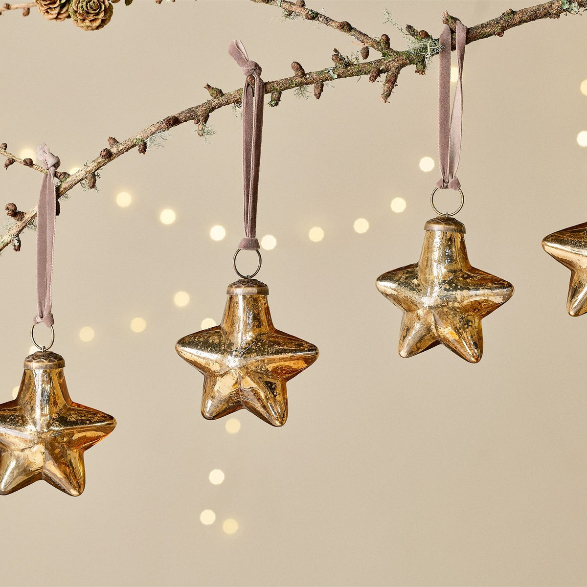Sardi Star Recycled Glass Baubles - Gold - Set of 4