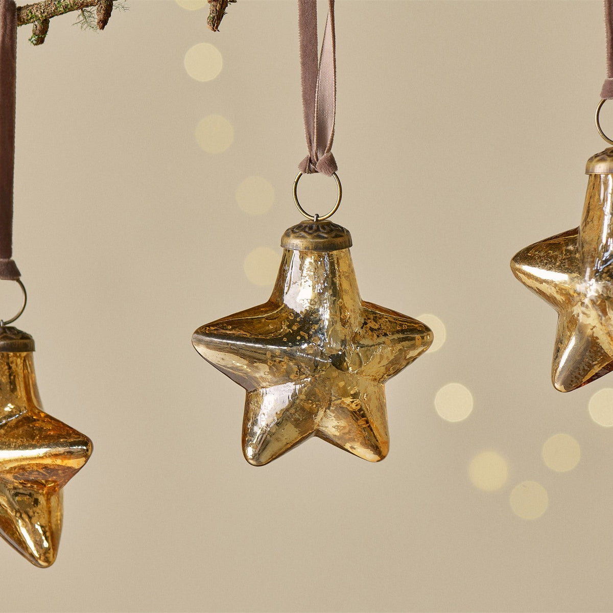 Sardi Star Recycled Glass Baubles - Gold - Set of 4