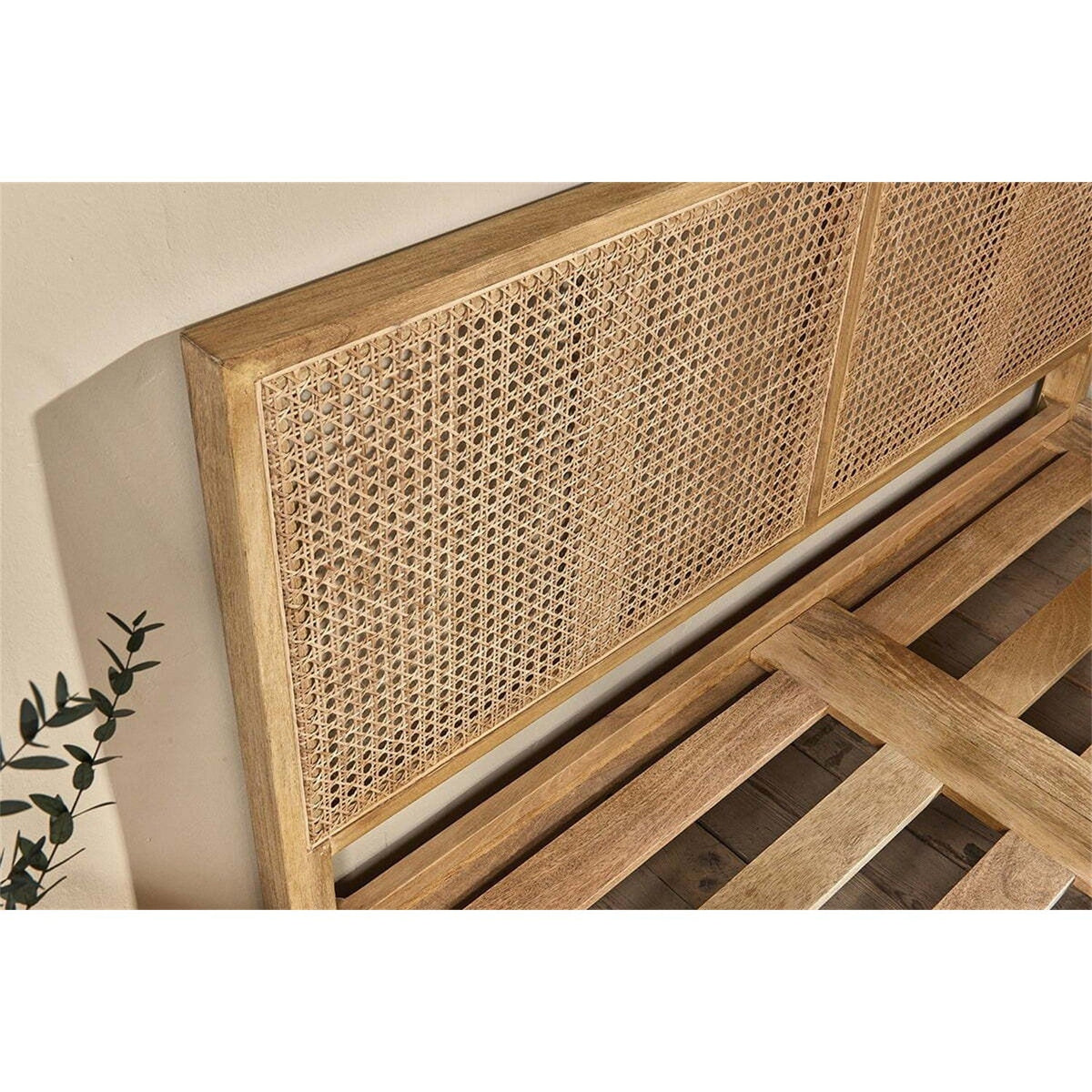 Saharsa Super King Cane & Mango Wood Bed Frame - Natural
