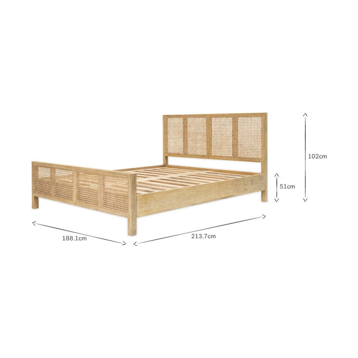 Saharsa Super King Cane & Mango Wood Bed Frame - Natural