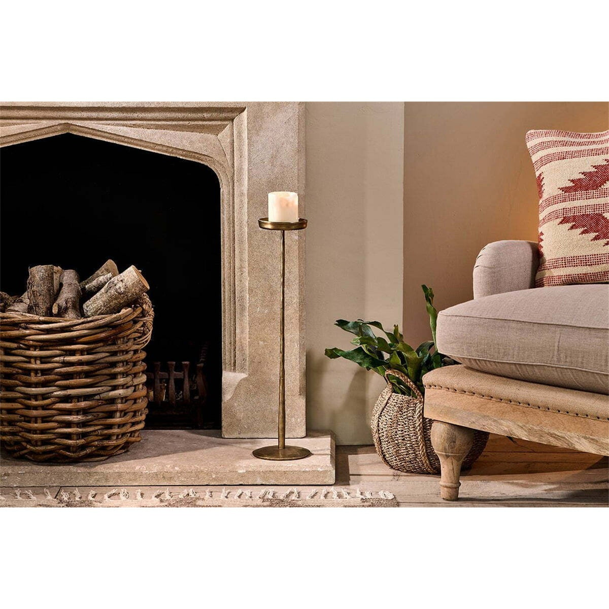 Sundra Small Iron Candle Stand - Antique Brass
