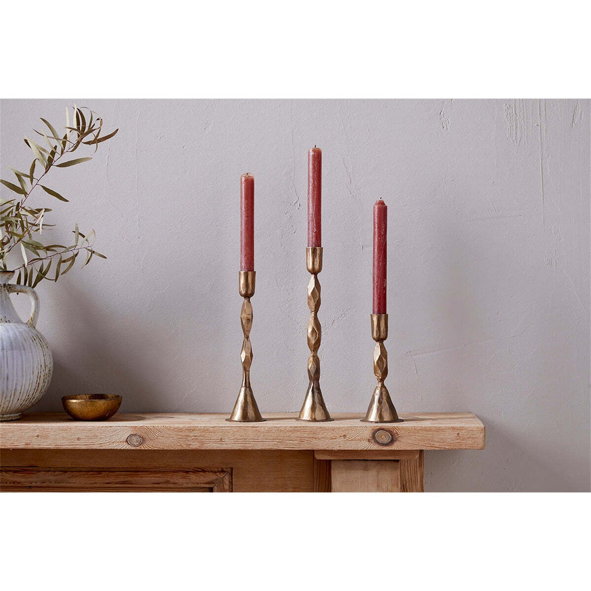 Shani Medium Faceted Candlestick - Antique Brass