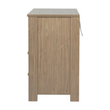 Side view of the Seeker Changing Table with Drawers & Removable Top in Drift, showing MDF construction with a wood-grain finish and visible drawer joinery.