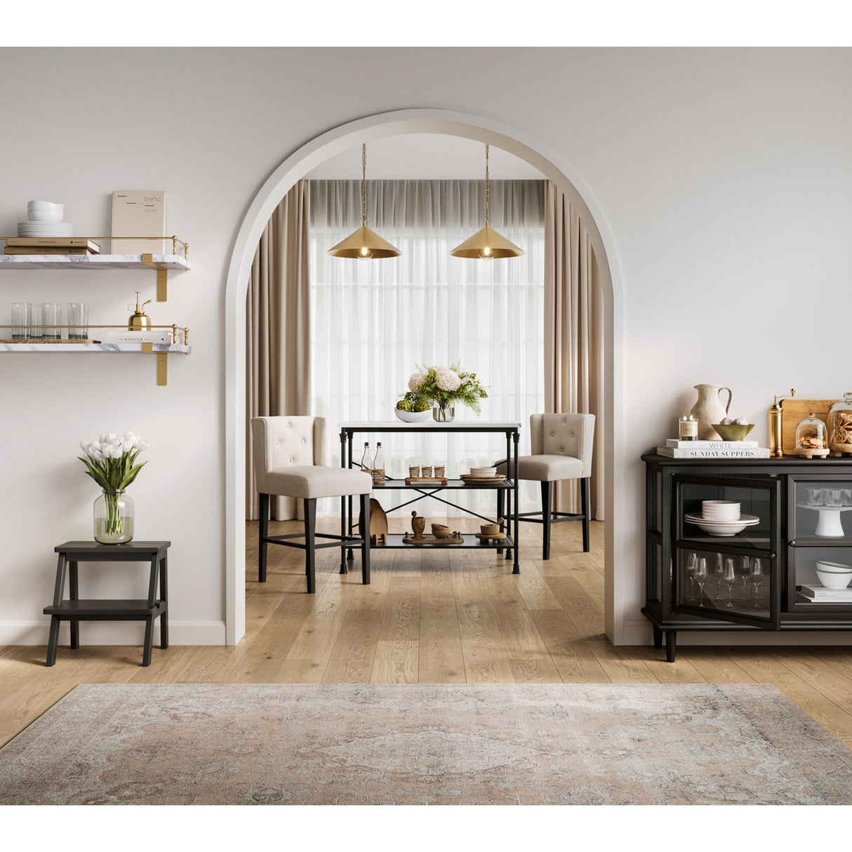 Shay Winged Counter Bar Stool - Stone with Black