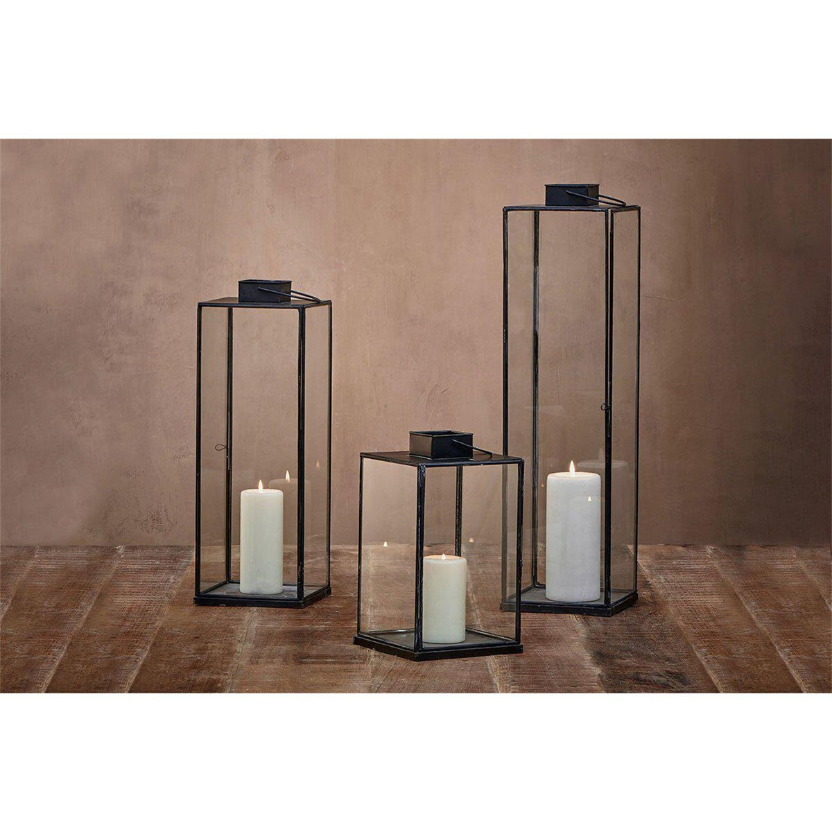 Sia Large Glass Lantern - Antique Black