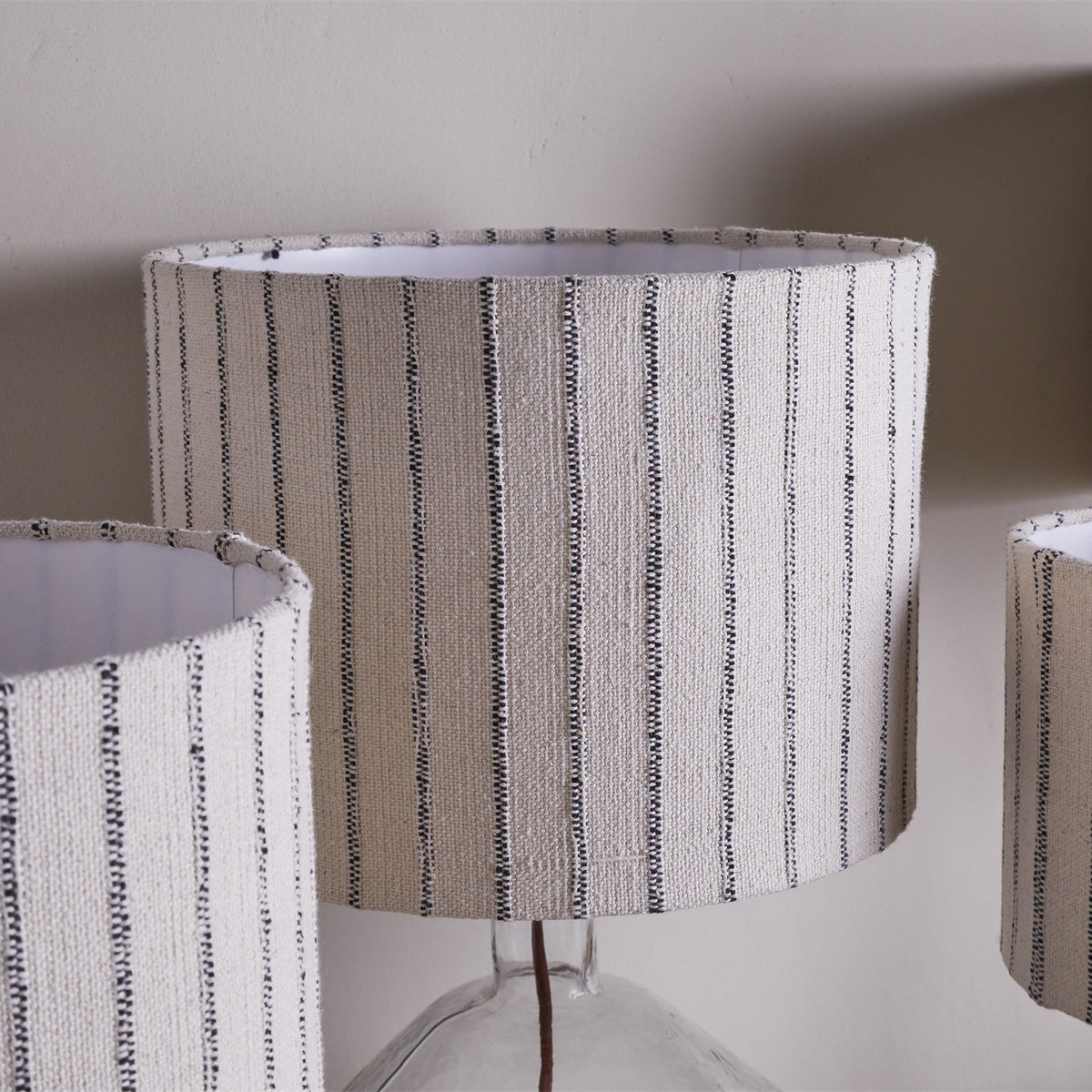 Sanja Small Cotton Stripe Lampshade - Off White & Grey