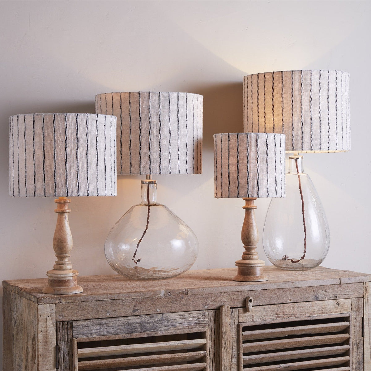 Sanja Medium Cotton Stripe Lampshade - Off White & Grey