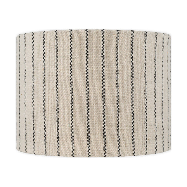 Sanja Large Cotton Stripe Lampshade, a straight-sided drum in off-white handwoven cotton with fine dark grey vertical stripes, shown against a plain white background.