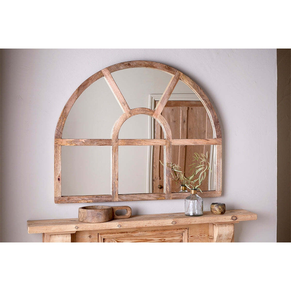Sande Mango Wood Arched Wall Mirror - Natural