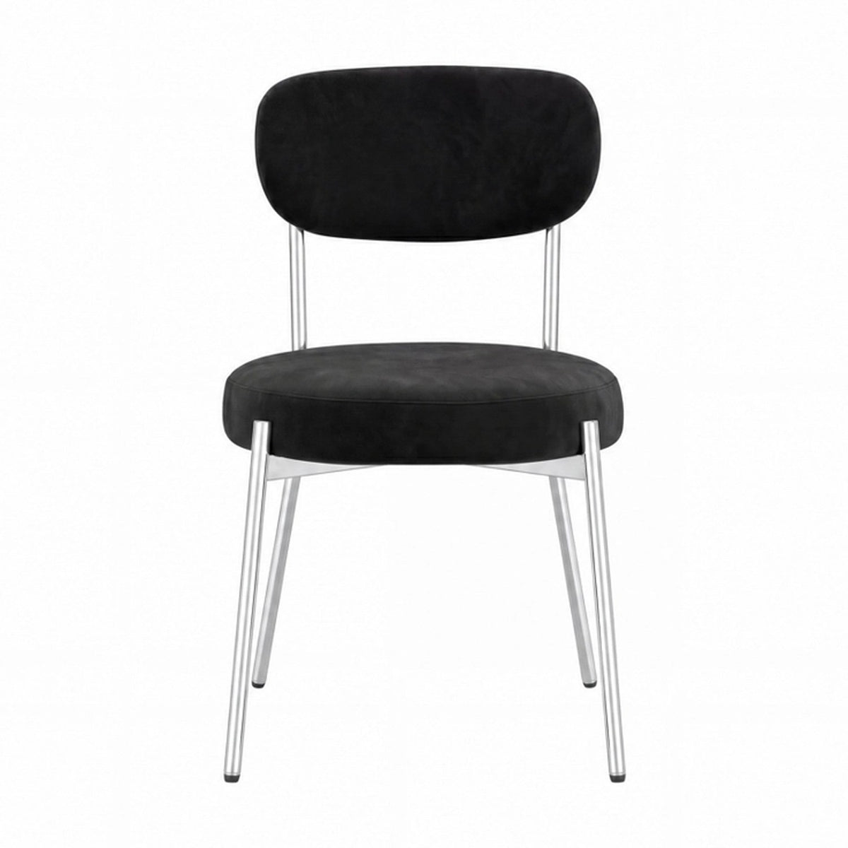 Smith Dining Chair with black velvet seat and curved backrest, set on slim silver metal legs, shown against a plain white background.