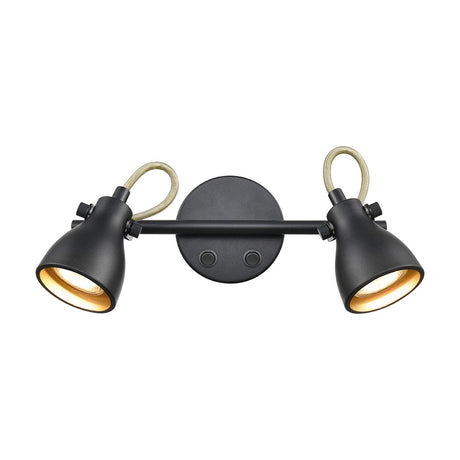 Taza 2 light wall light in black and gold finish