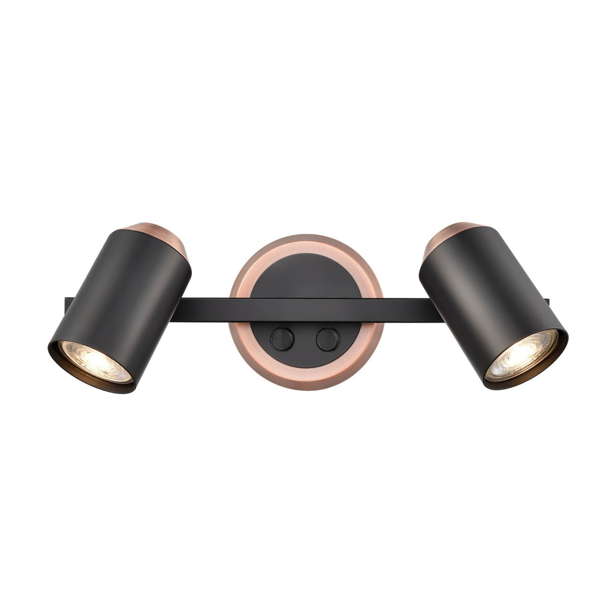 Hollywood 2 light wall light in black and copper finish