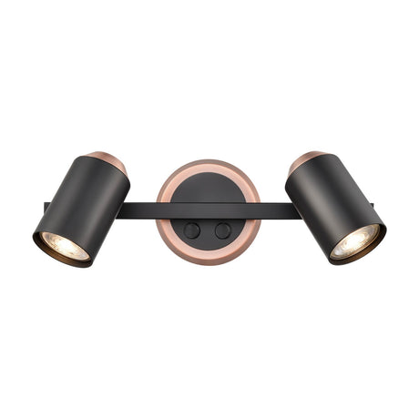 Hollywood 2 light wall light in black and copper finish