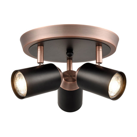 Hollywood 3 light ceiling light in black and copper finish