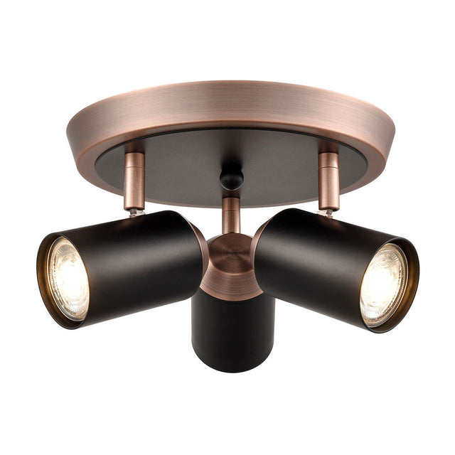 Hollywood 3 light ceiling light in black and copper finish