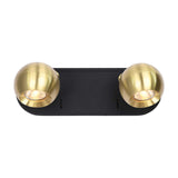 Lens 2 light wall light in black and brass finish