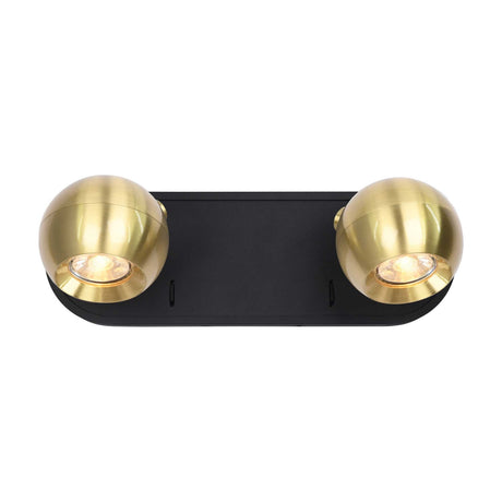 Lens 2 light wall light in black and brass finish