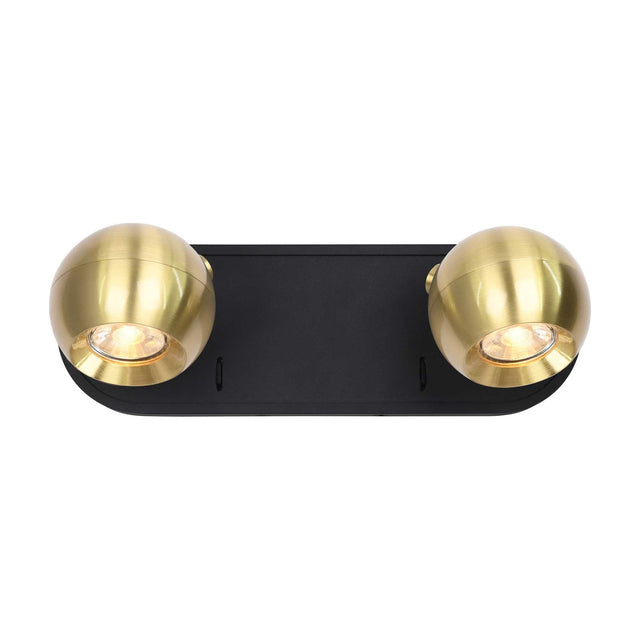 Lens 2 light wall light in black and brass finish