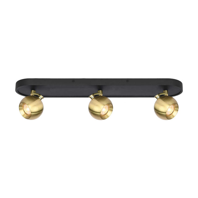 Lens 3 light ceiling light in black and brass finish