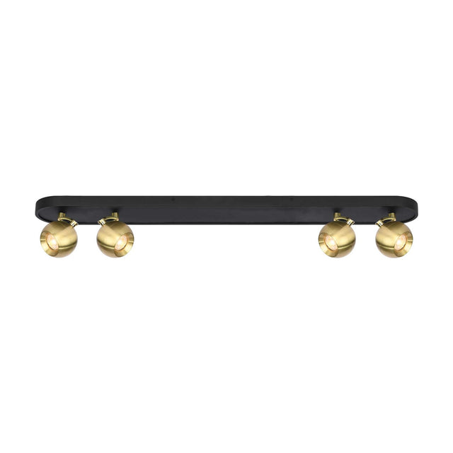 Lens 4 light ceiling light in black and brass finish