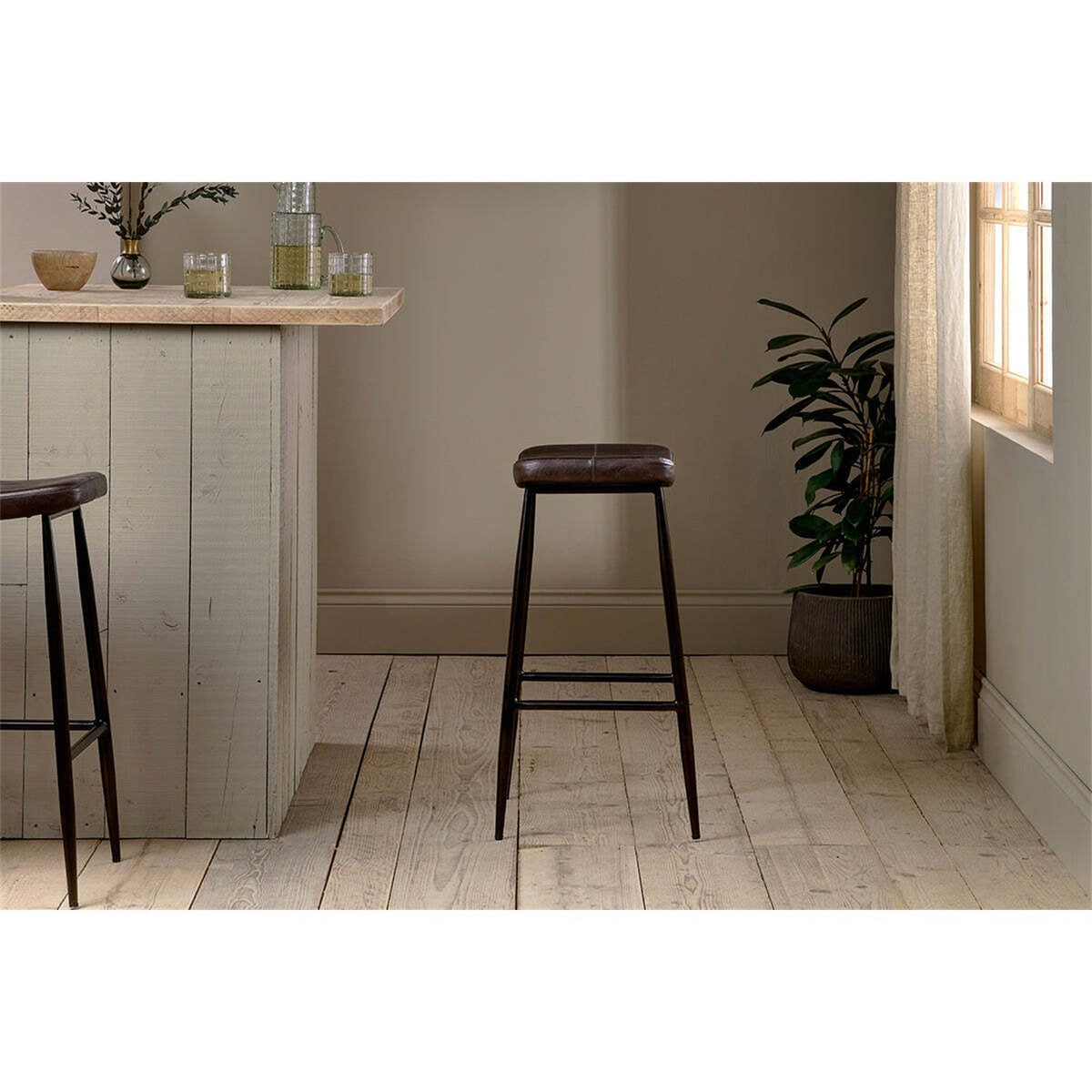 Samaira Leather Counter Stool - Dark Brown