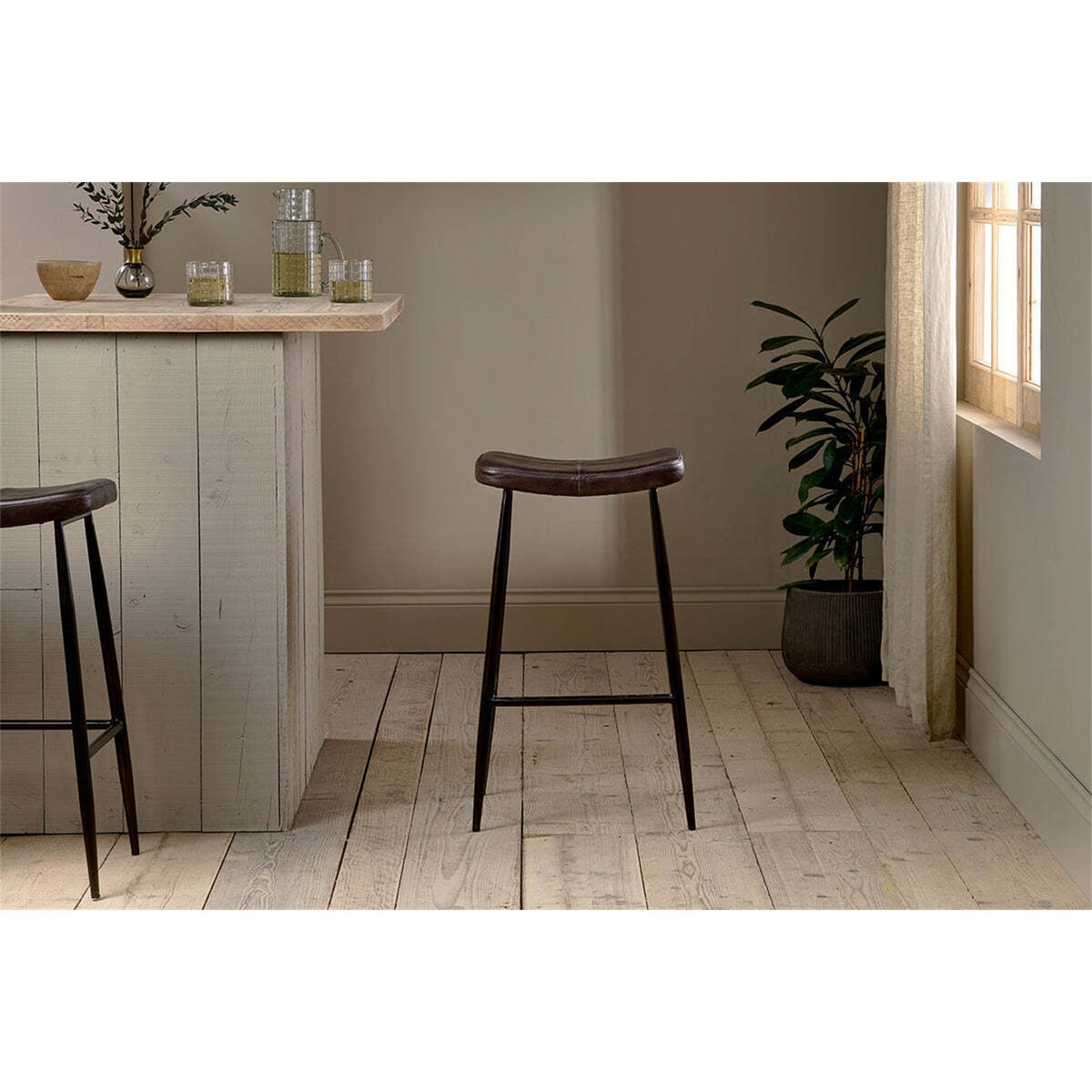 Samaira Leather Counter Stool - Dark Brown