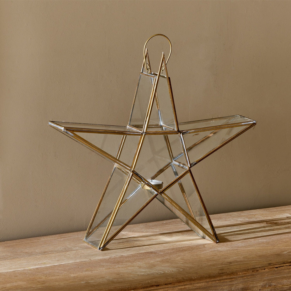 Sanwi Medium Star Christmas Candle Holder - Antique Brass
