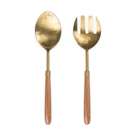 Soni Salad Servers - Gold & Acacia - Set of 2