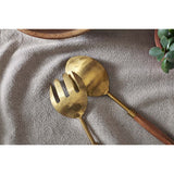 Soni Salad Servers - Gold & Acacia - Set of 2