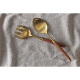 Soni Salad Servers - Gold & Acacia - Set of 2