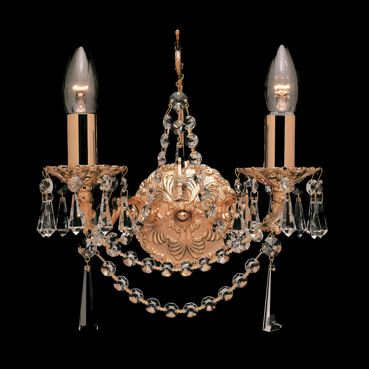 Argen 2 Light Gold Plated Strass Lead Crystal Wall Light - Gold